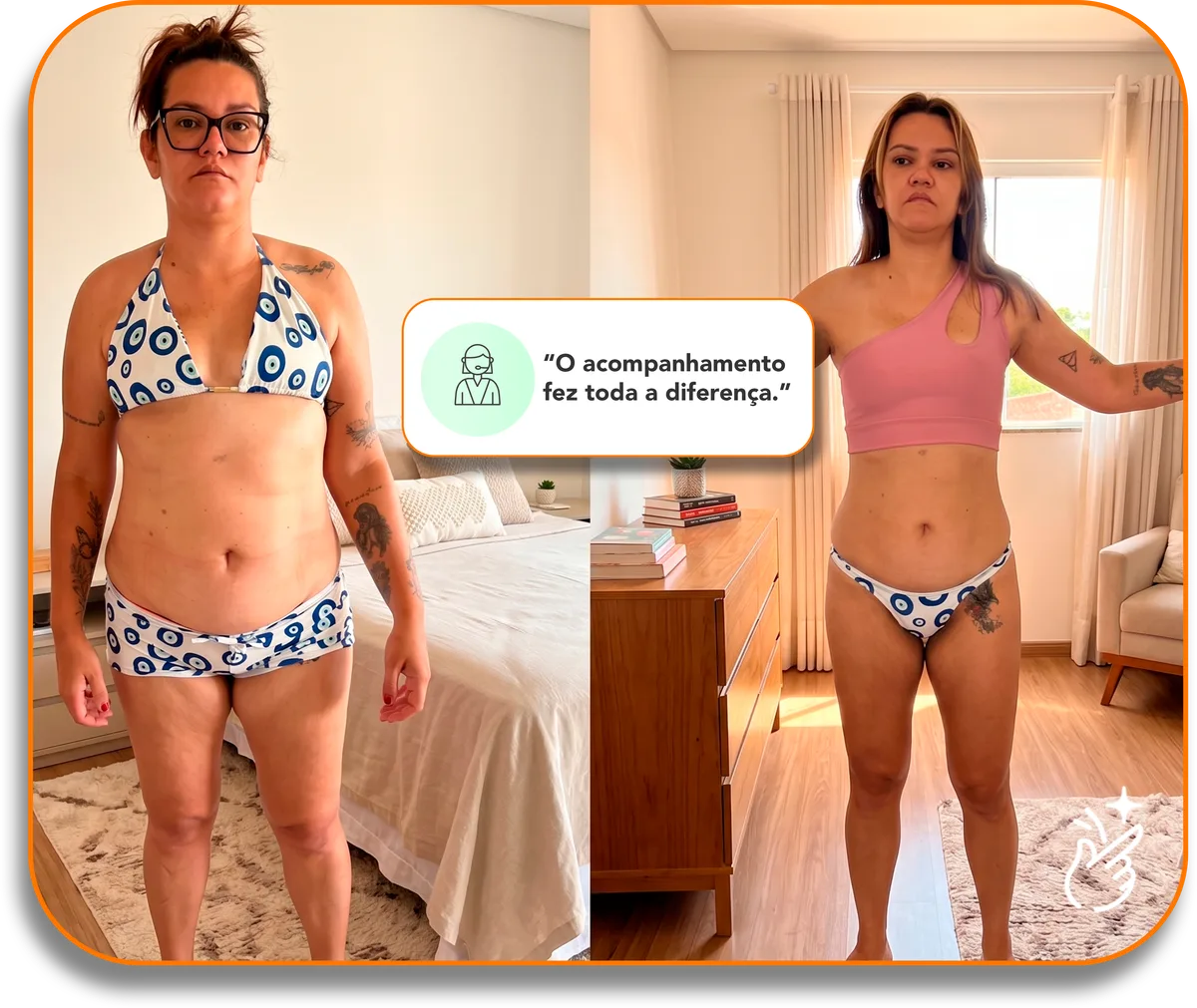 Antes e depois do tratamento com GLP-1 - transformação corporal