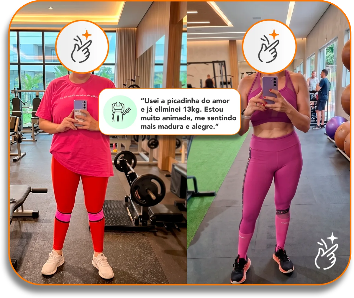 Transformação corporal com tratamento GLP-1 - antes e depois na academia
